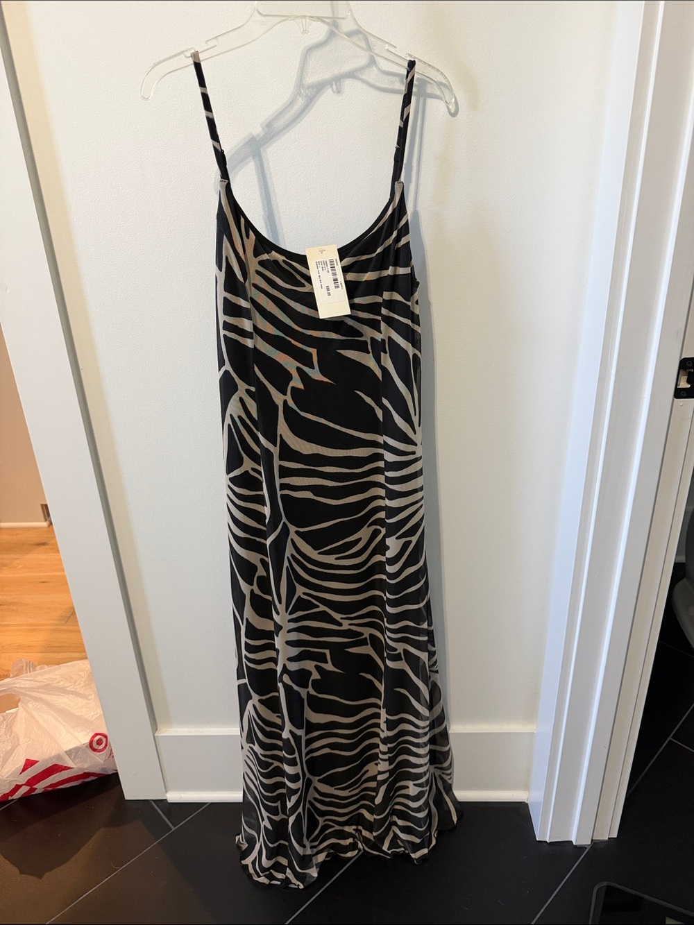 Evereve Black and Tan Zebra-Print Slip Maxi Dress